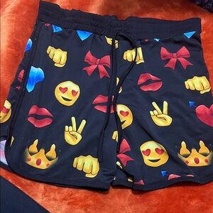 Emoji Print Black Shorts